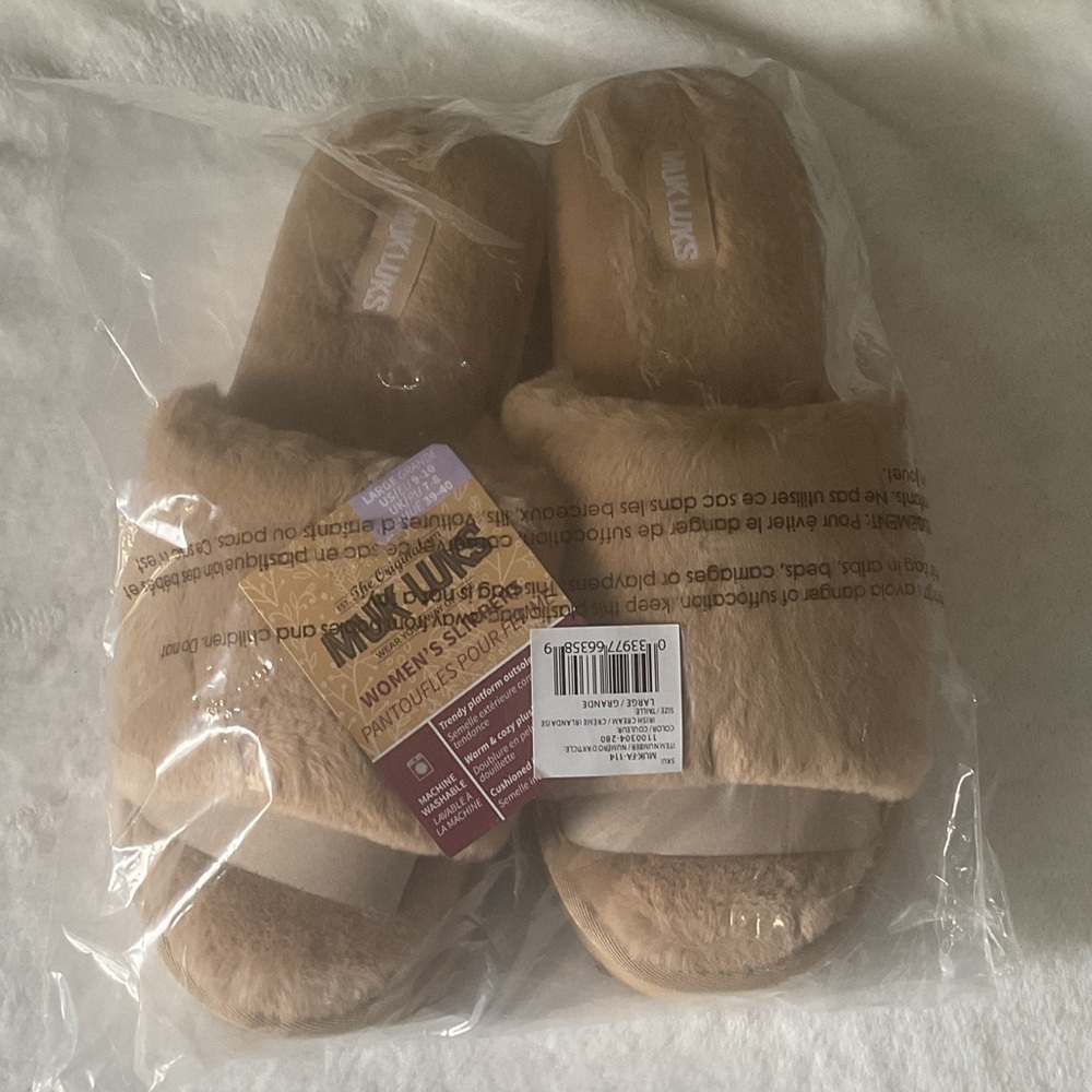 Muk Luks Brown Fuzzy Slippers